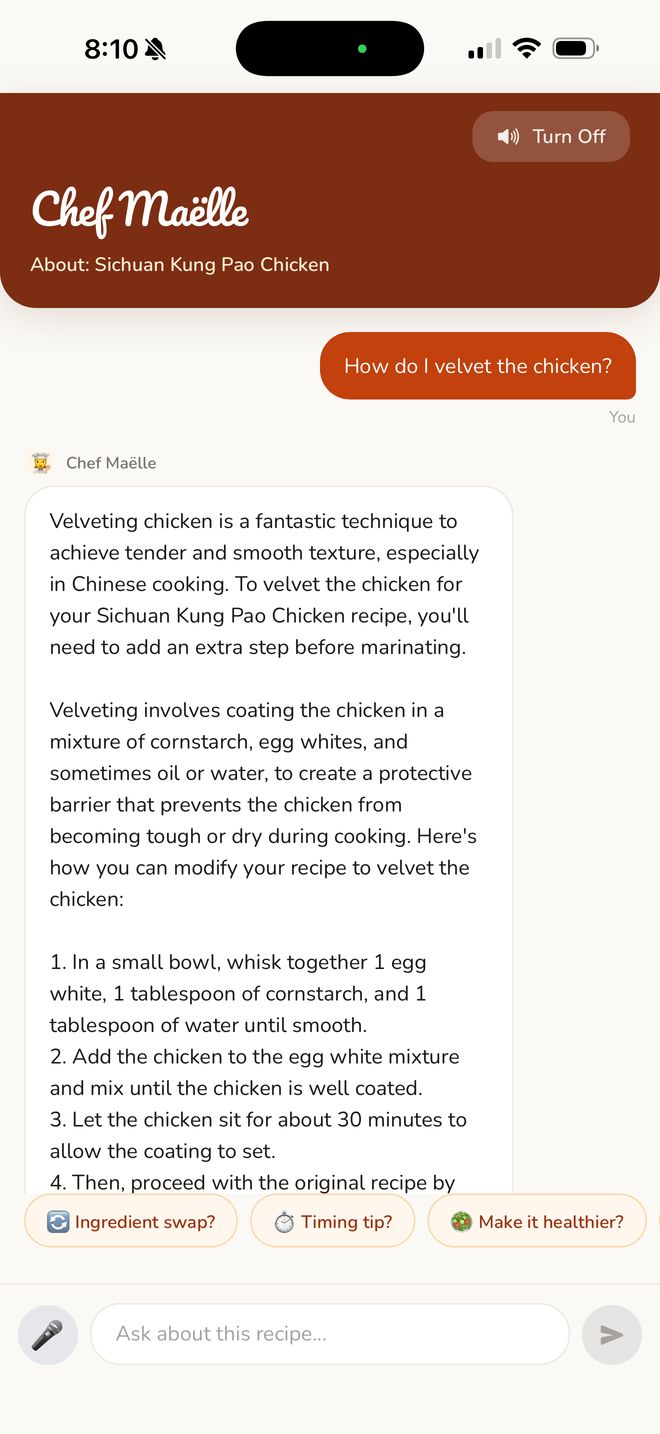 AI cooking assistant chat for recipe questions and ingredient substitutions